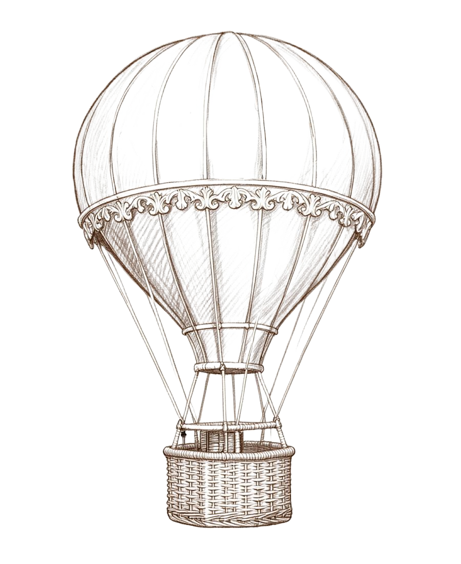 Hand-sketched Victorian hot-air balloon